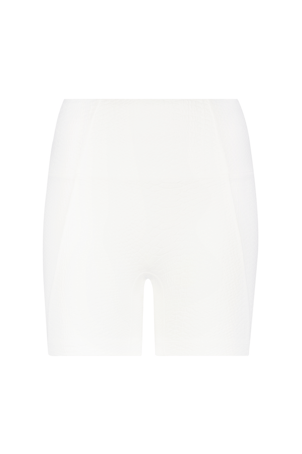 White Biker Short with Textured Fabric