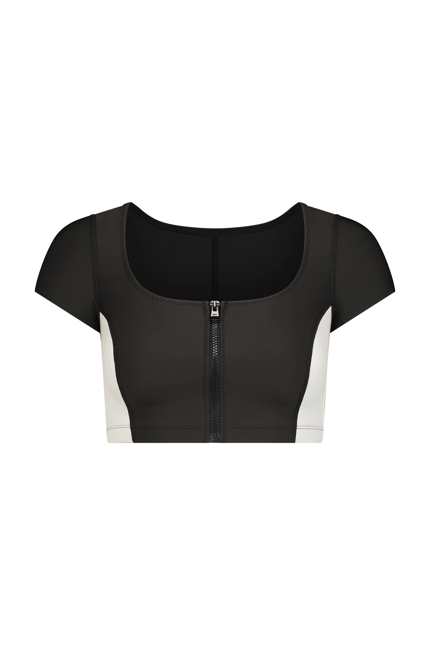 Maci Swim Crop Top in Black White Colorblock