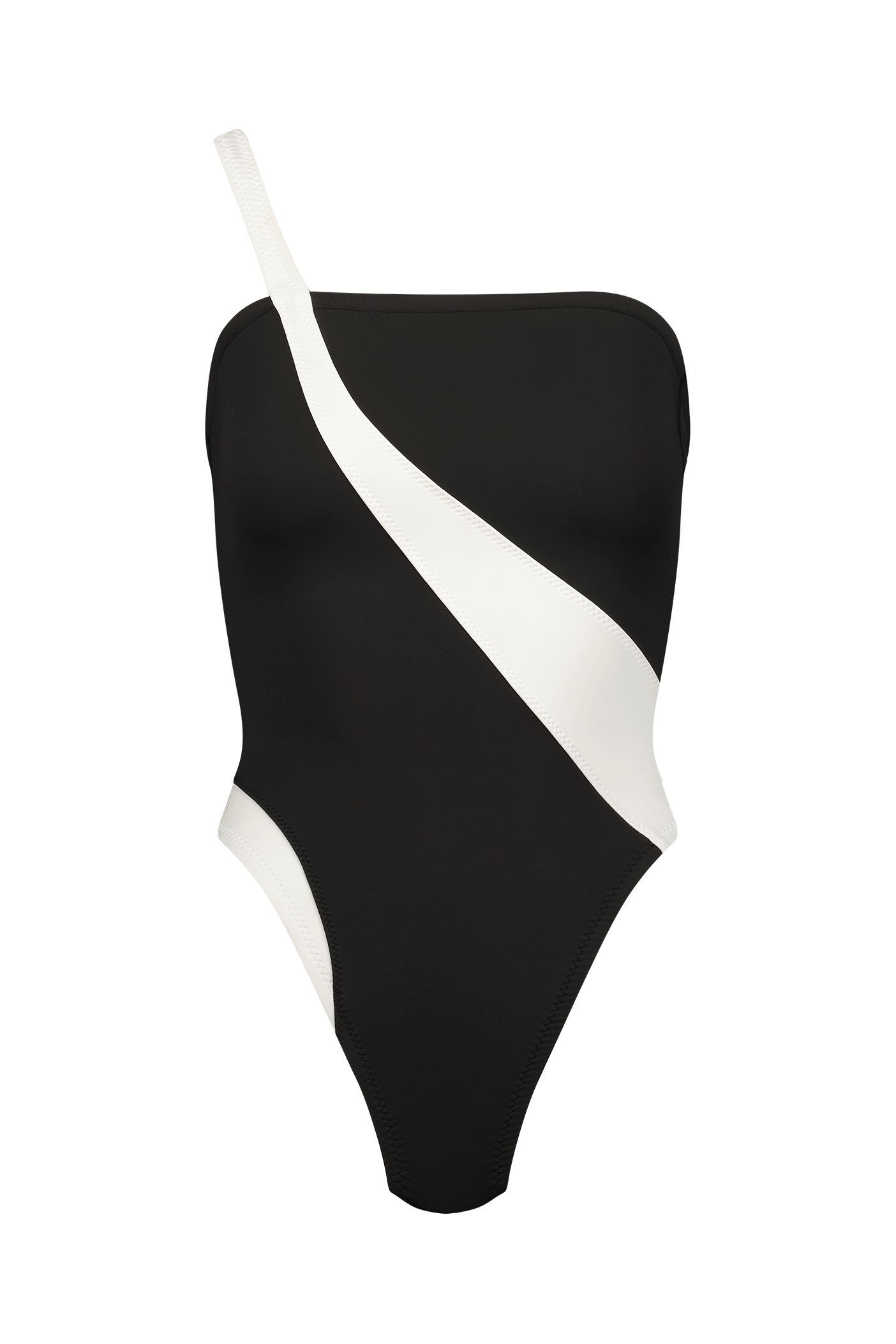 Black And White Single Shoulder Strap One Piece Swimsuit