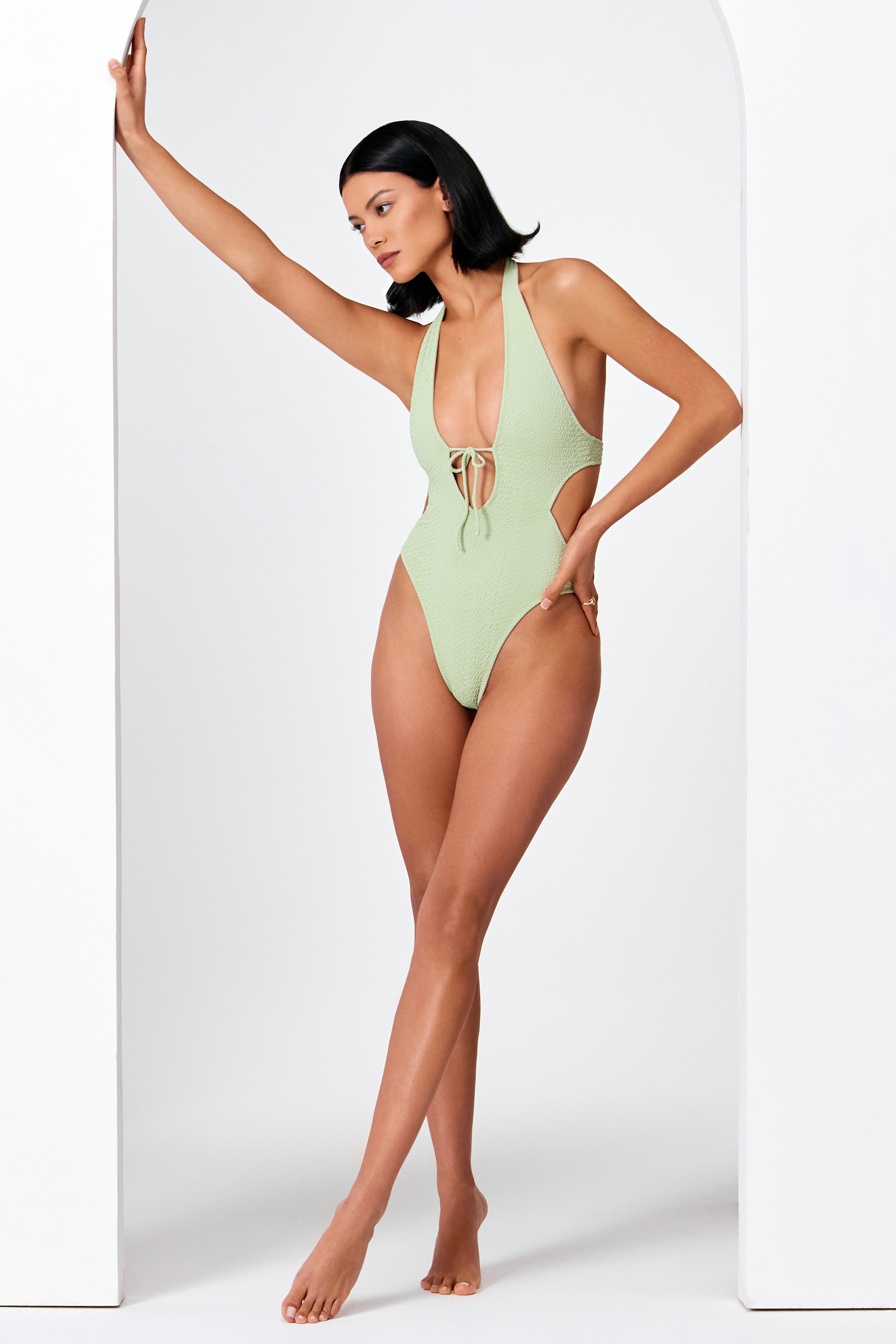 Jade Green One-Piece in Faux Snakeskin Textured Fabric