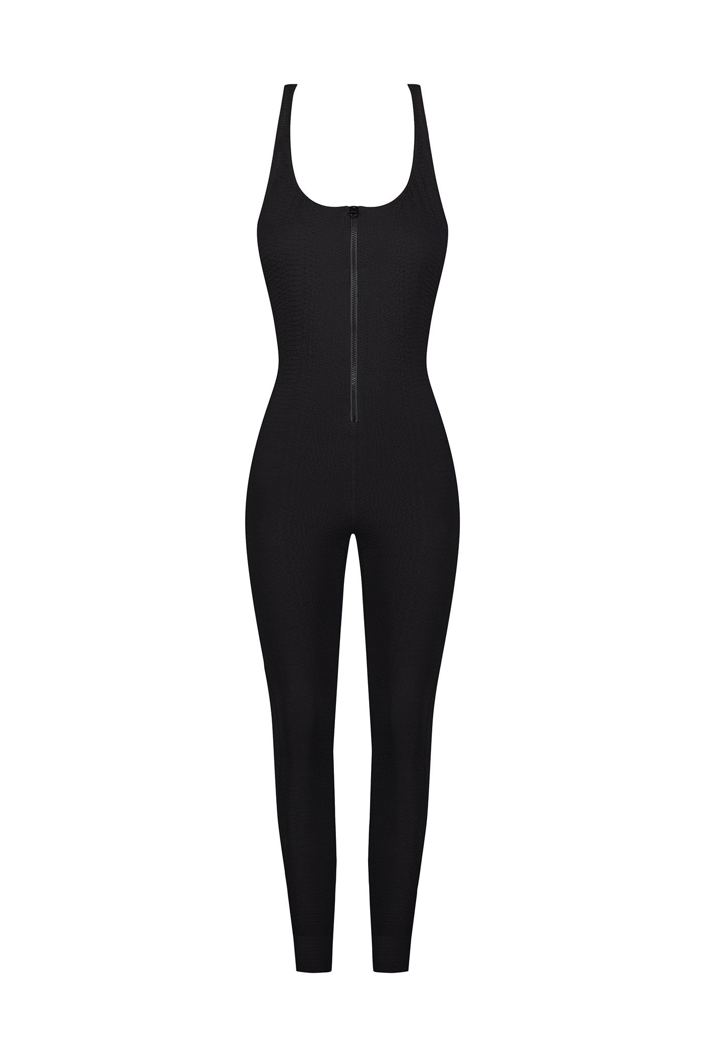 Black Sports Jumpsuit in Textured Fabric