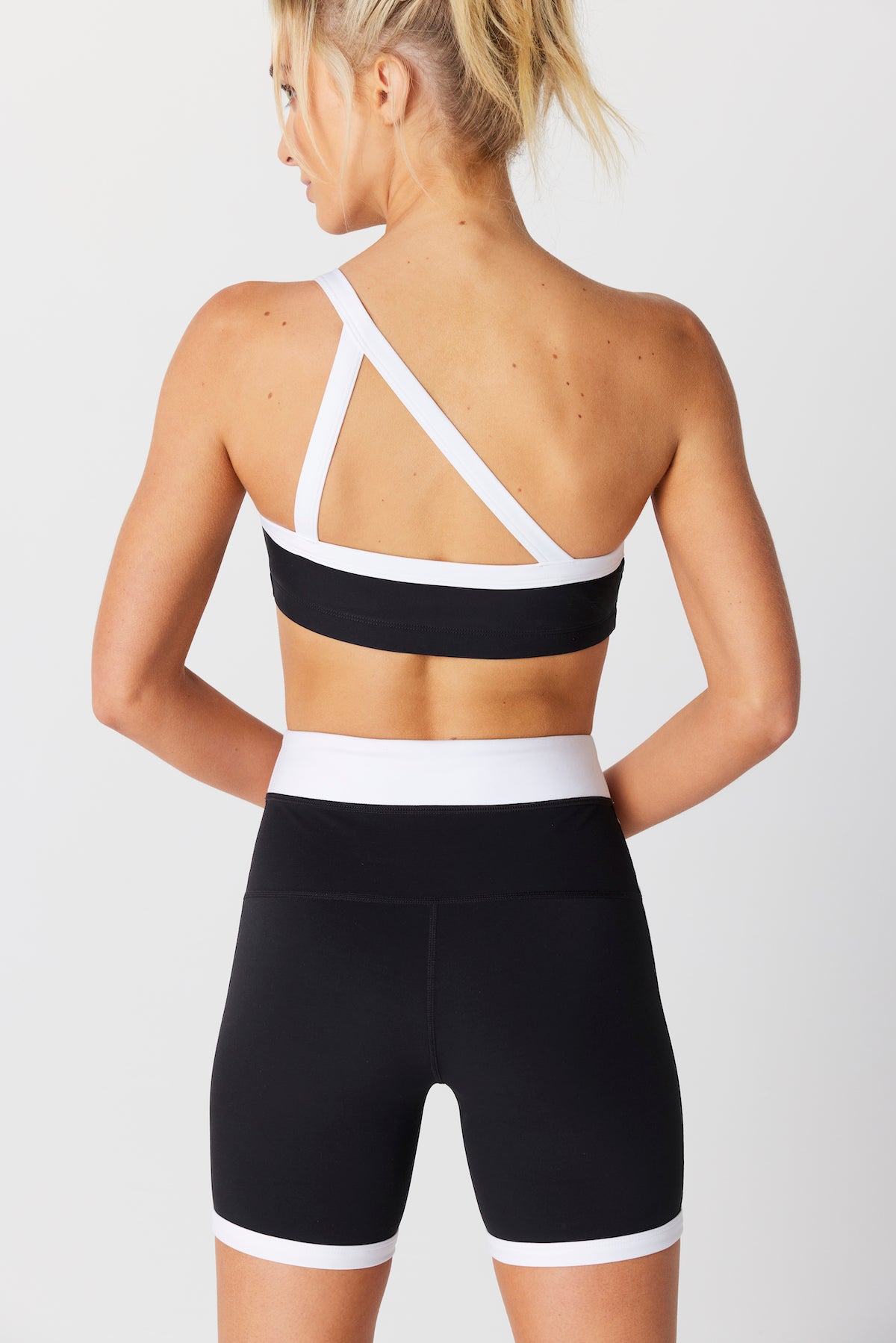 Addie Asymmetric Black and White Sports Bra