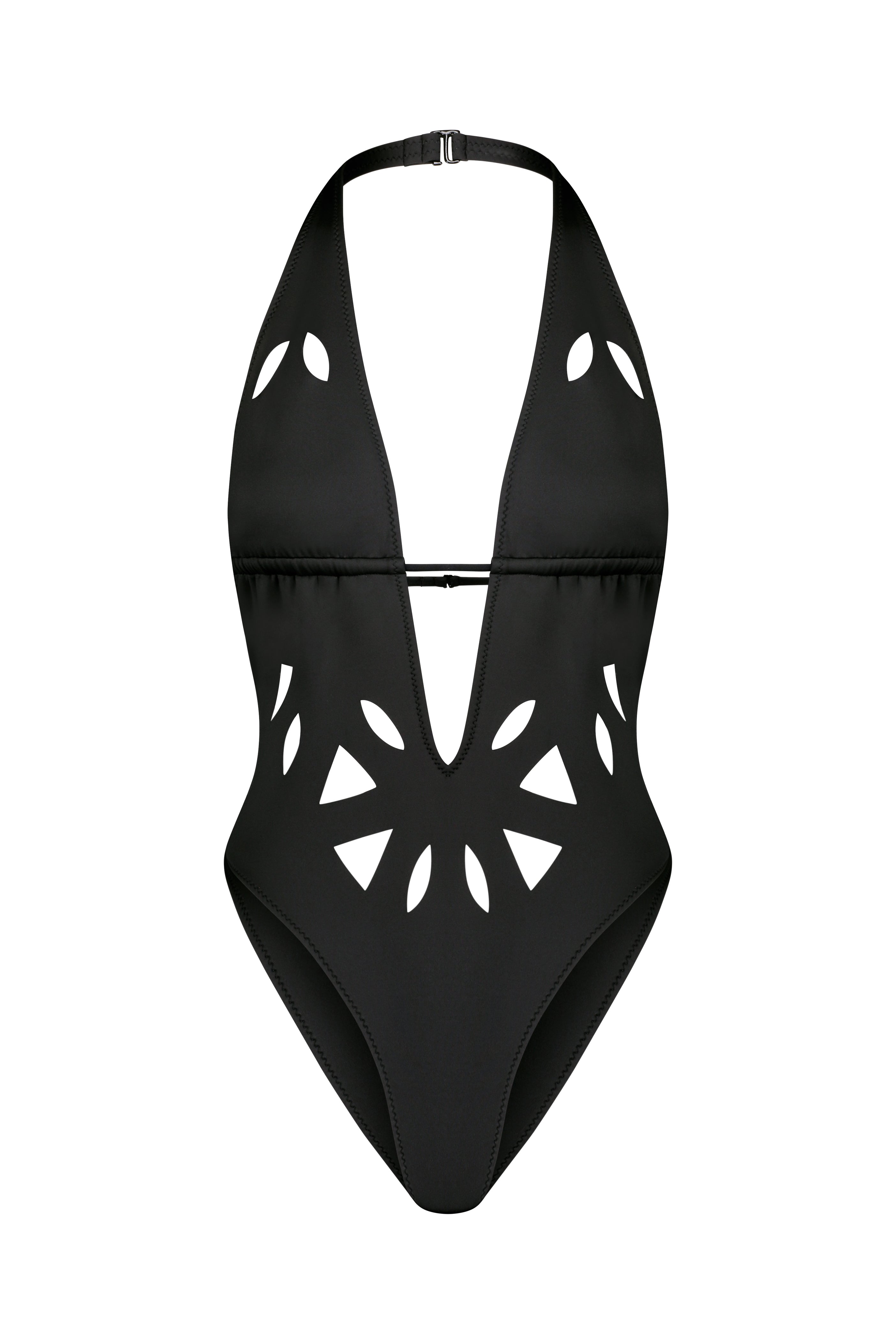 Black One Piece Swimsuit with Cutout Pattern