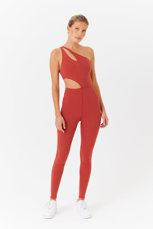 Cassie Terra Cotta Sport Jumpsuit Romper